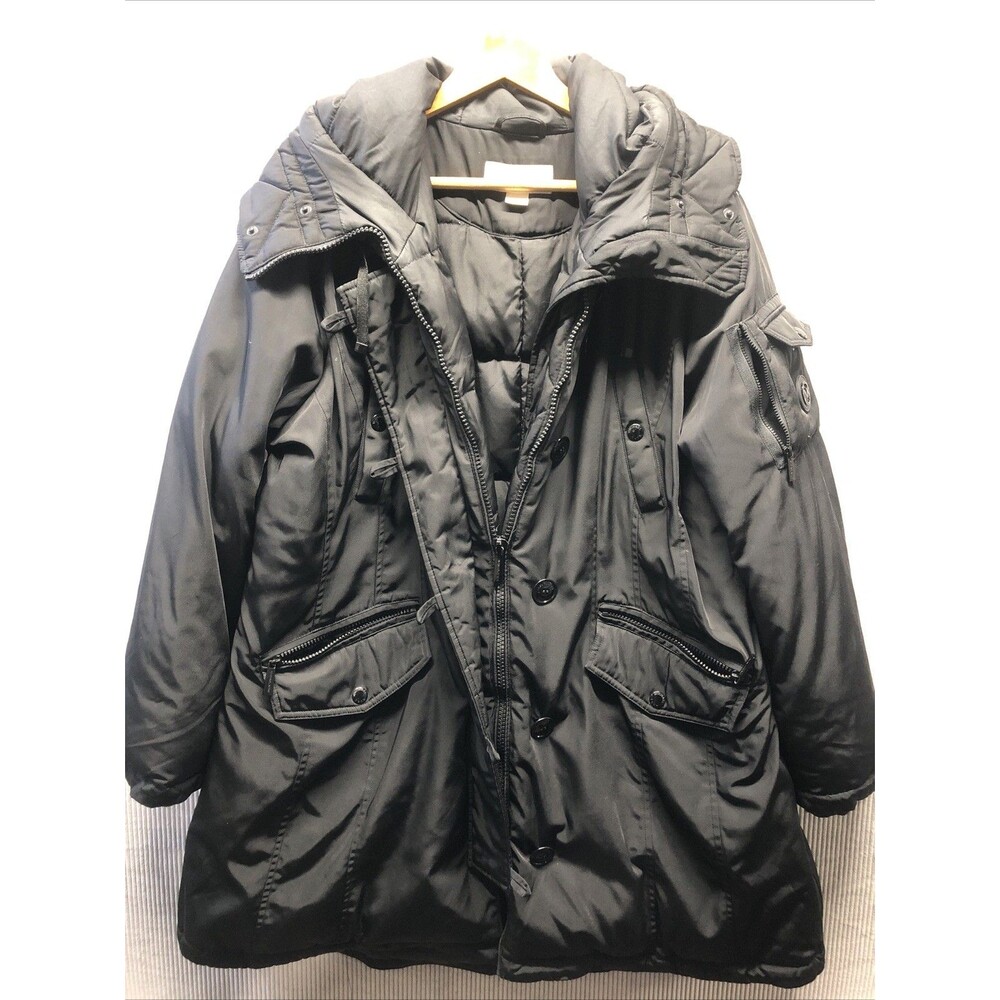 Michael Kors Coat Womens XXL Black Faux Fur Trim Hooded Winter Puffer